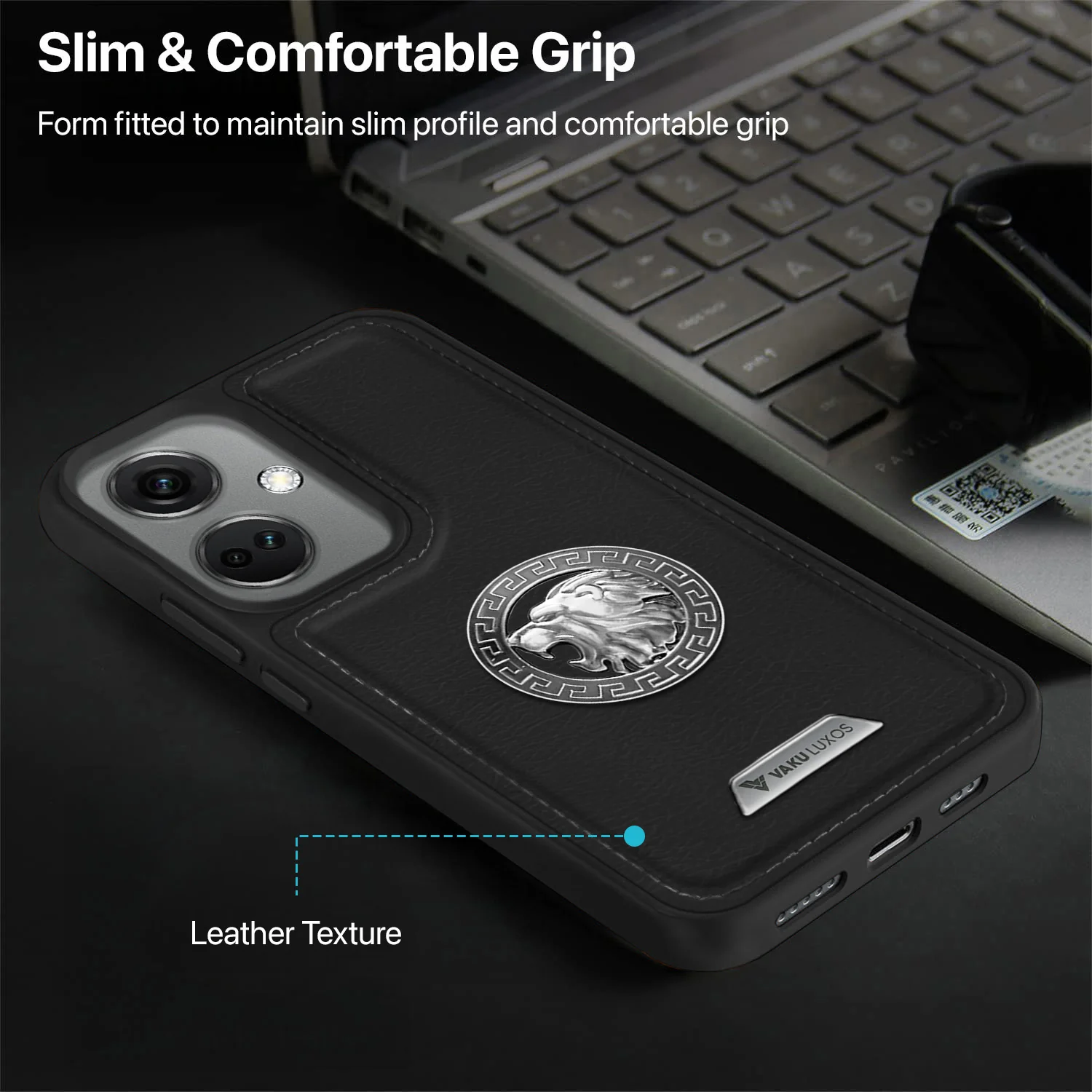 Vaku ® OnePlus Nord CE 3 5G Regal Shield Metal Lion Engraved Leather Back Cover - Image 12