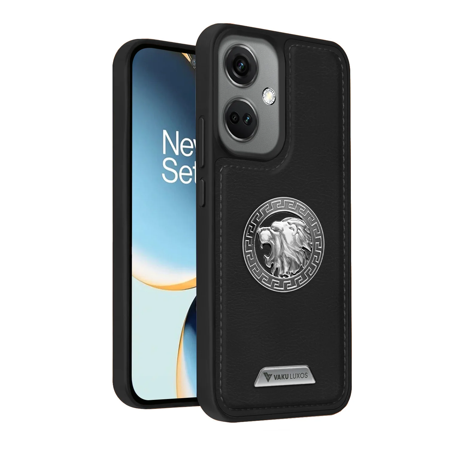 Vaku ® OnePlus Nord CE 3 5G Regal Shield Metal Lion Engraved Leather Back Cover - Image 2