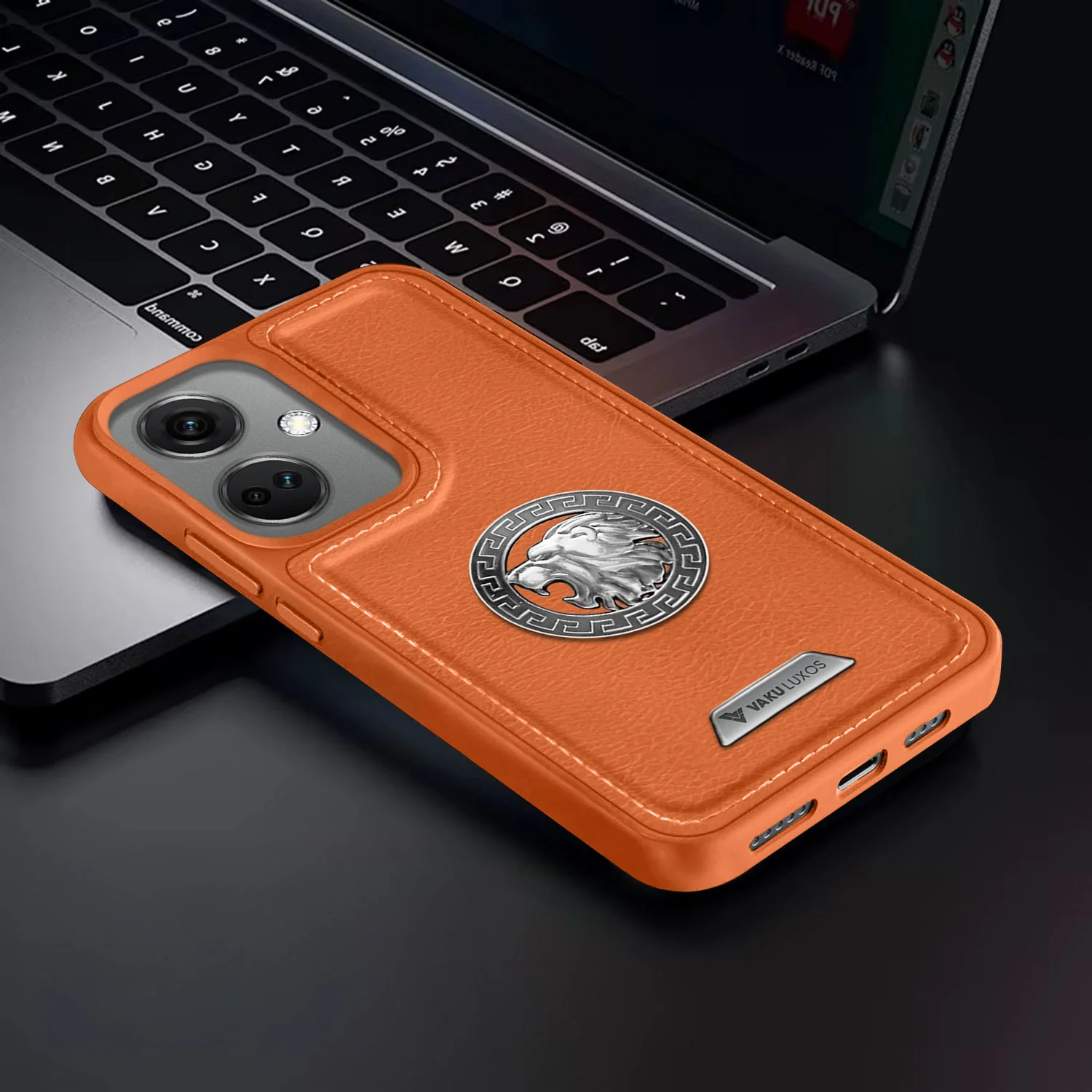 Vaku ® OnePlus Nord CE 3 5G Regal Shield Metal Lion Engraved Leather Back Cover - Image 4