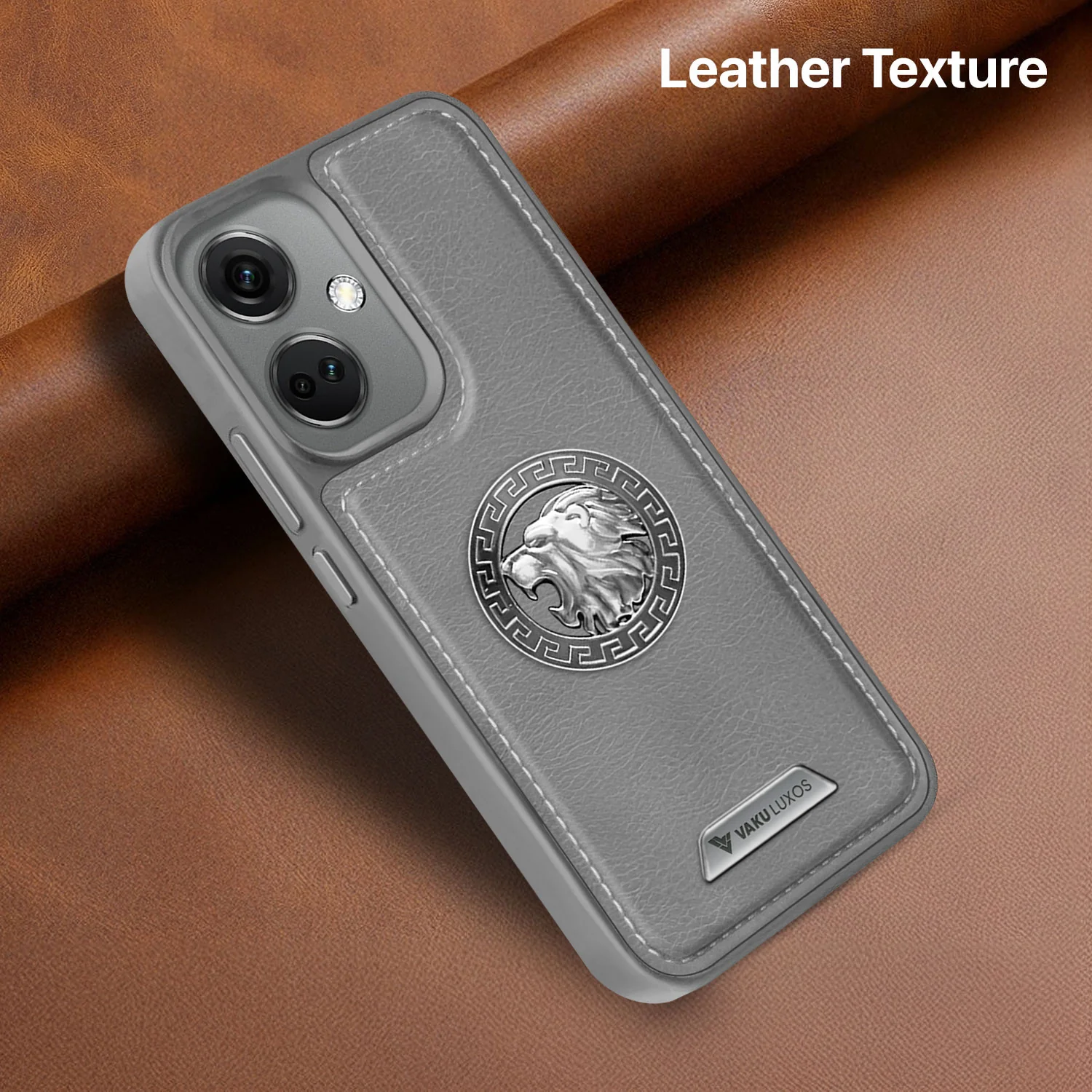 Vaku ® OnePlus Nord CE 3 5G Regal Shield Metal Lion Engraved Leather Back Cover - Image 5