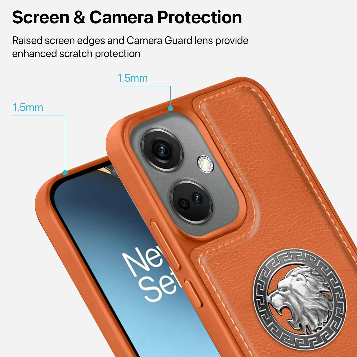 Vaku ® OnePlus Nord CE 3 5G Regal Shield Metal Lion Engraved Leather Back Cover - Image 6