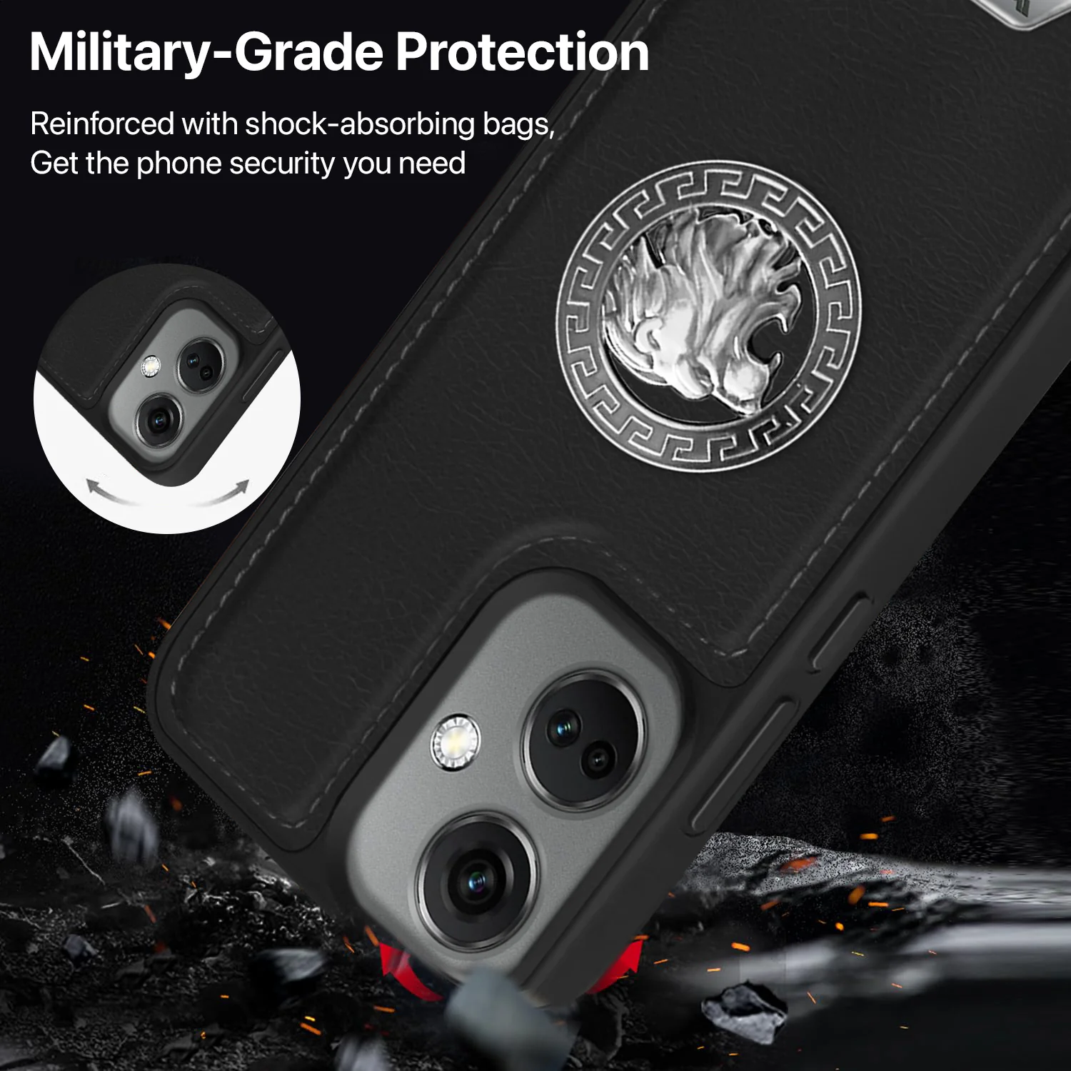 Vaku ® OnePlus Nord CE 3 5G Regal Shield Metal Lion Engraved Leather Back Cover - Image 7