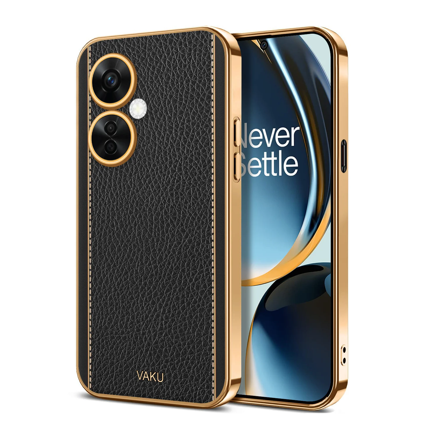 Vaku® OnePlus Nord CE 3 Lite 5G Luxemberg Series Leather Stitched Gold Electroplated Soft TPU Back Cover - Image 10