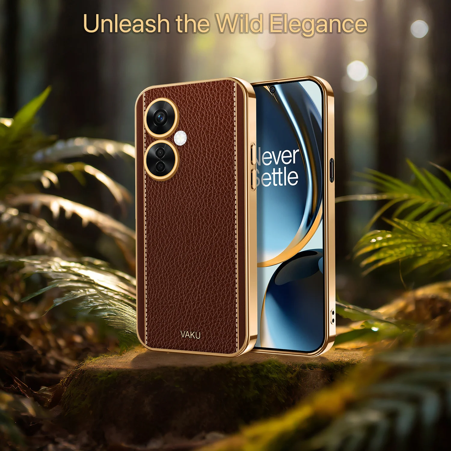 Vaku® OnePlus Nord CE 3 Lite 5G Luxemberg Series Leather Stitched Gold Electroplated Soft TPU Back Cover - Image 14