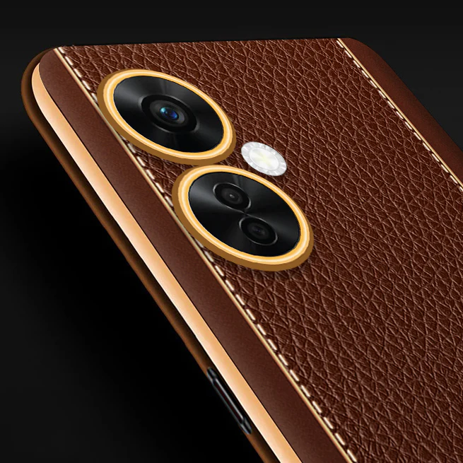 Vaku® OnePlus Nord CE 3 Lite 5G Luxemberg Series Leather Stitched Gold Electroplated Soft TPU Back Cover - Image 2
