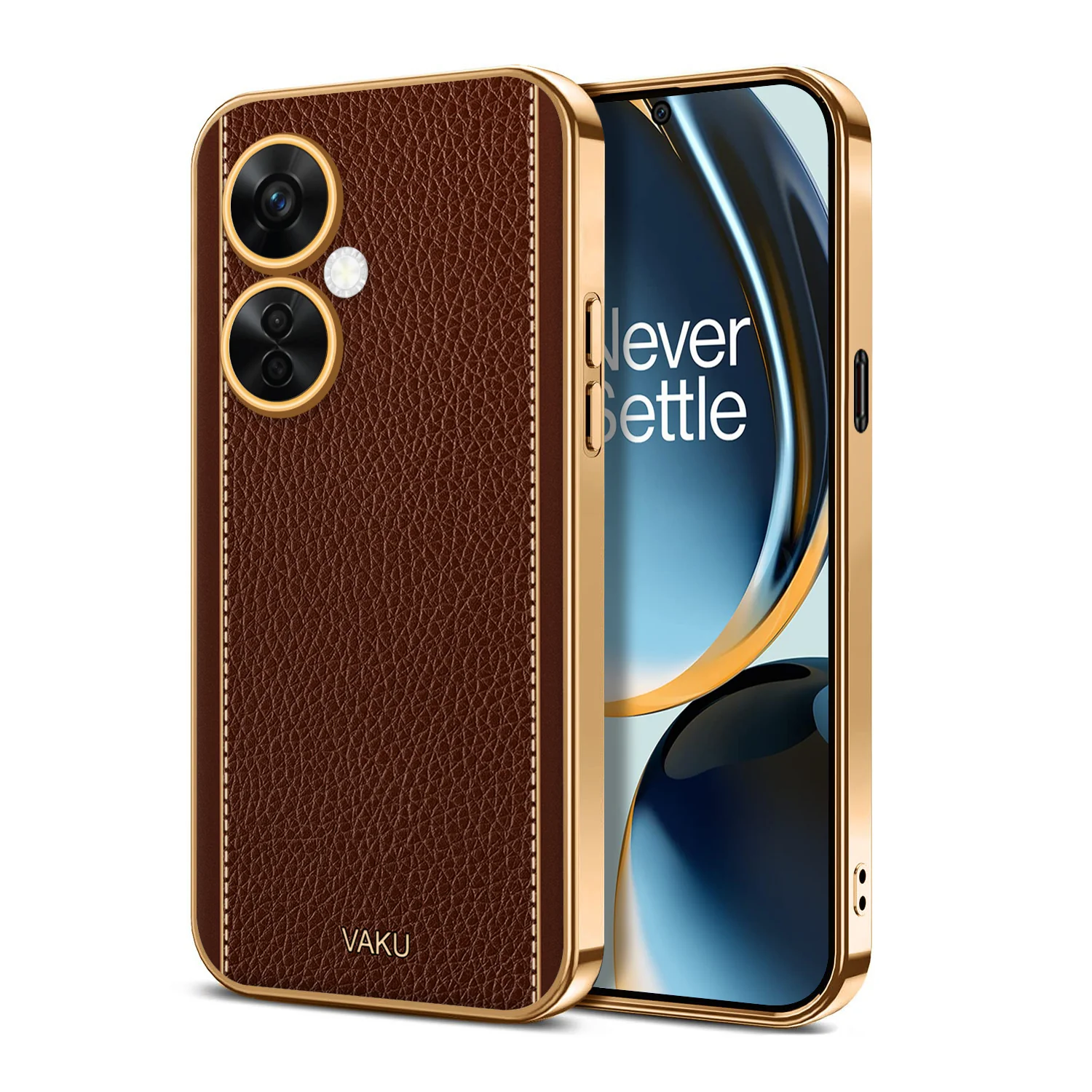 Vaku® OnePlus Nord CE 3 Lite 5G Luxemberg Series Leather Stitched Gold Electroplated Soft TPU Back Cover - Image 6