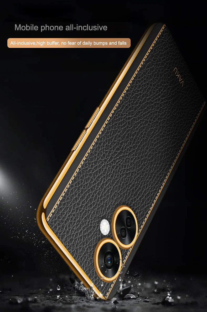 Vaku® OnePlus Nord CE 3 Lite 5G Luxemberg Series Leather Stitched Gold Electroplated Soft TPU Back Cover - Image 8