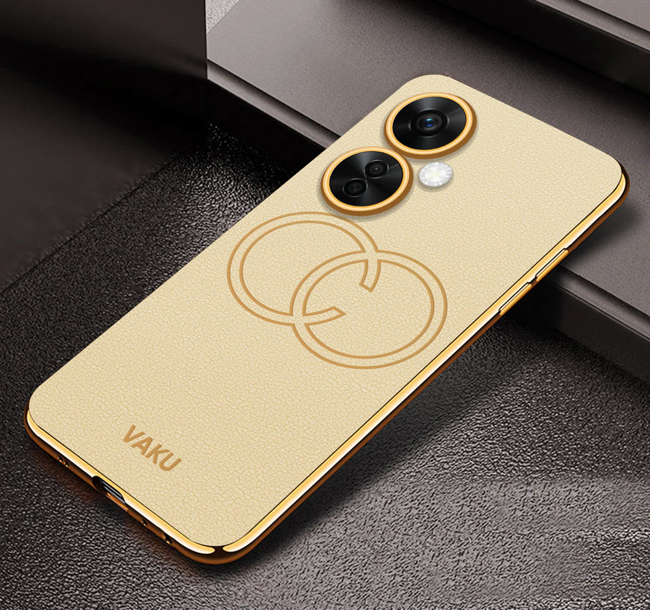 Vaku ® OnePlus Nord Ce 3 Lite 5G Skylar Series Leather Stitched Gold Electroplated Soft TPU Back Cover