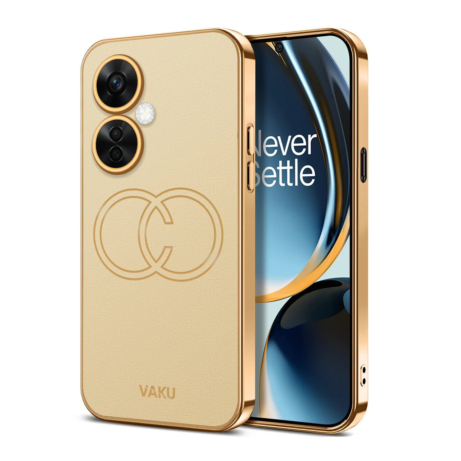 Vaku ® OnePlus Nord Ce 3 Lite 5G Skylar Series Leather Stitched Gold Electroplated Soft TPU Back Cover - Image 16