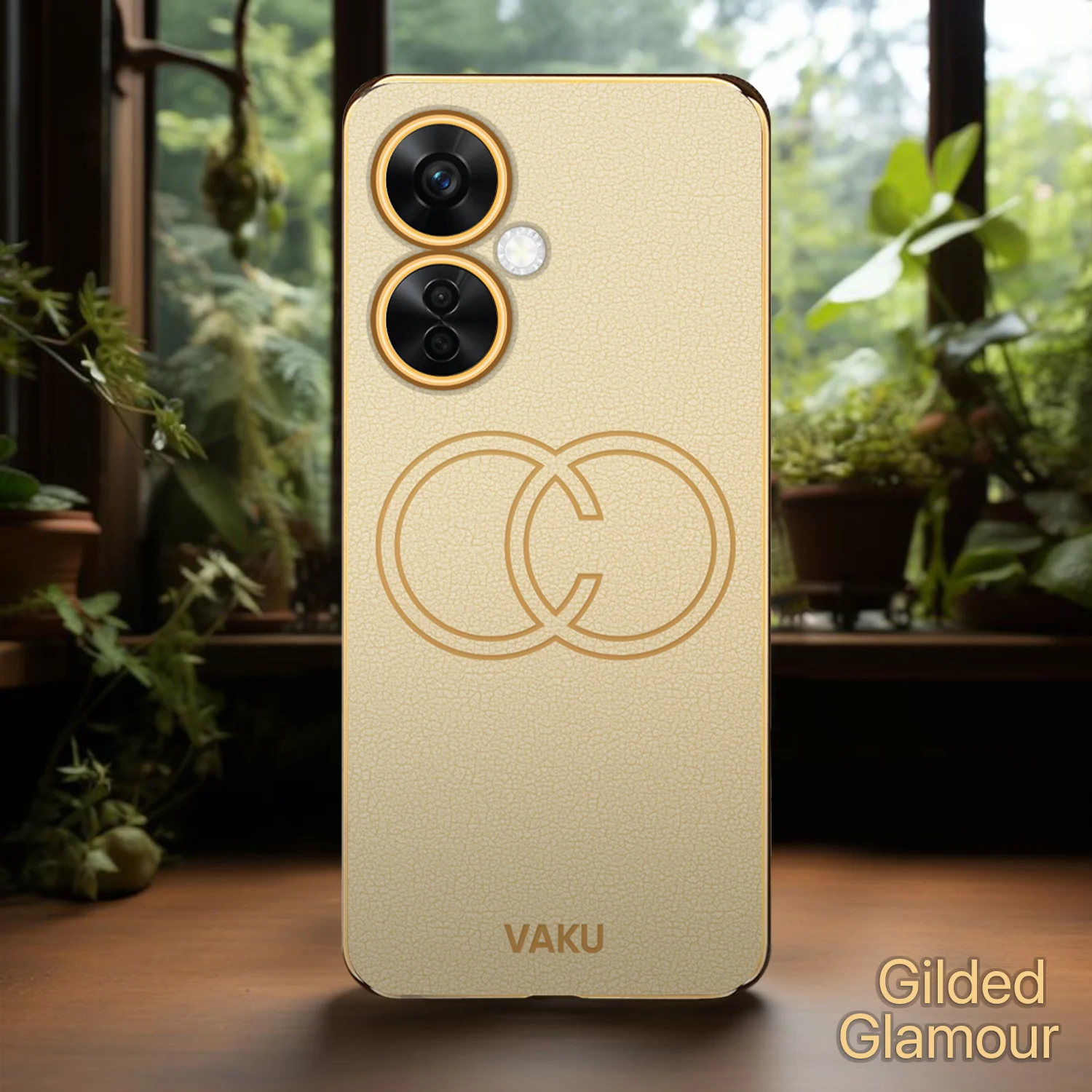 Vaku ® OnePlus Nord Ce 3 Lite 5G Skylar Series Leather Stitched Gold Electroplated Soft TPU Back Cover - Image 18