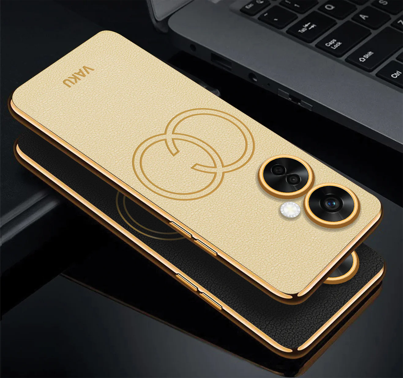 Vaku ® OnePlus Nord Ce 3 Lite 5G Skylar Series Leather Stitched Gold Electroplated Soft TPU Back Cover - Image 3