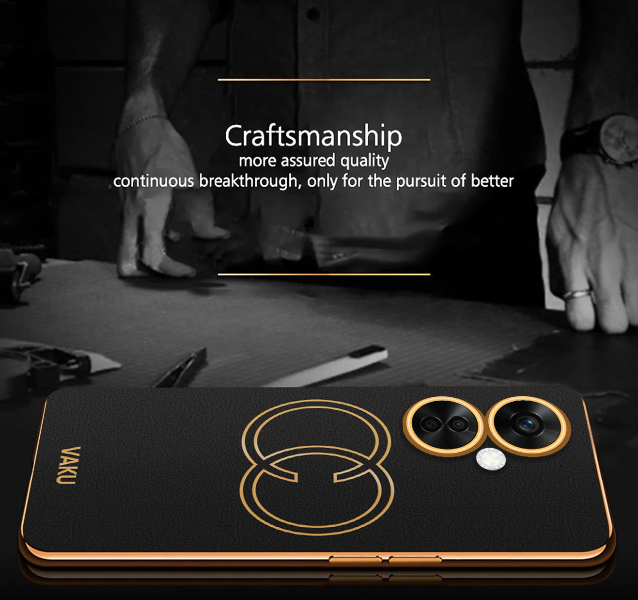 Vaku ® OnePlus Nord Ce 3 Lite 5G Skylar Series Leather Stitched Gold Electroplated Soft TPU Back Cover - Image 4