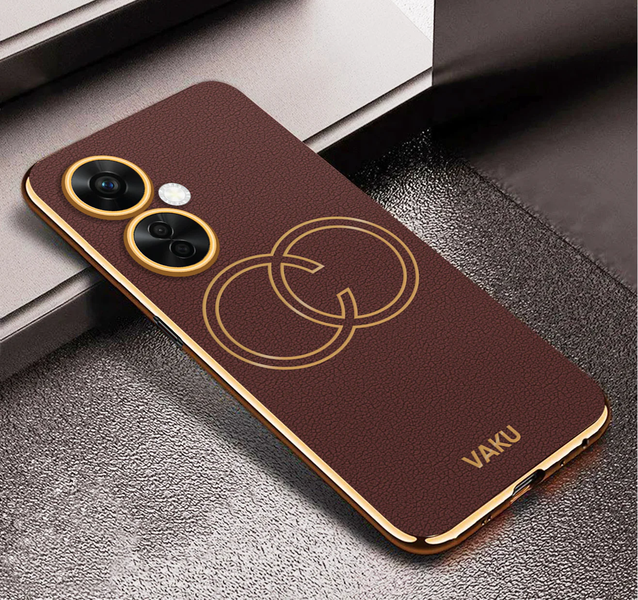 Vaku ® OnePlus Nord Ce 3 Lite 5G Skylar Series Leather Stitched Gold Electroplated Soft TPU Back Cover - Image 5