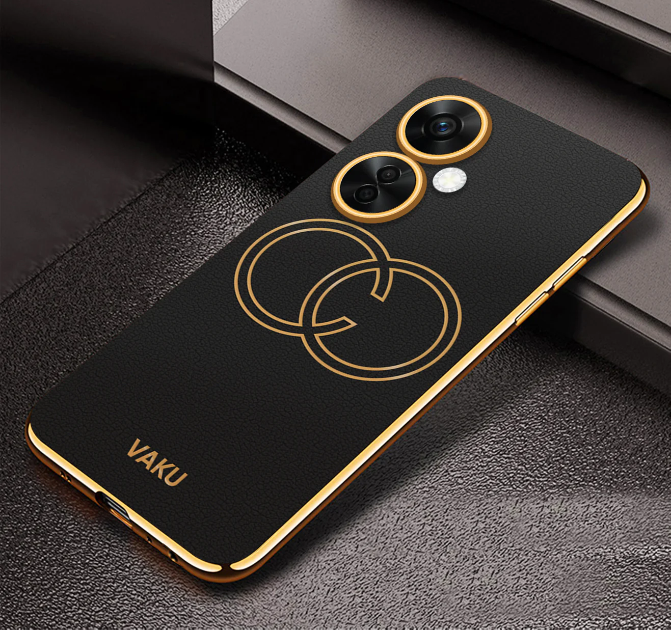 Vaku ® OnePlus Nord Ce 3 Lite 5G Skylar Series Leather Stitched Gold Electroplated Soft TPU Back Cover - Image 7