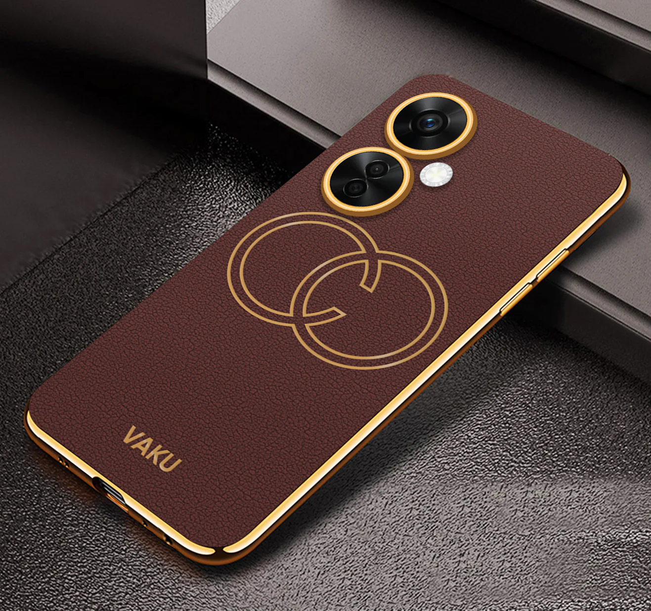 Vaku ® OnePlus Nord Ce 3 Lite 5G Skylar Series Leather Stitched Gold Electroplated Soft TPU Back Cover - Image 9