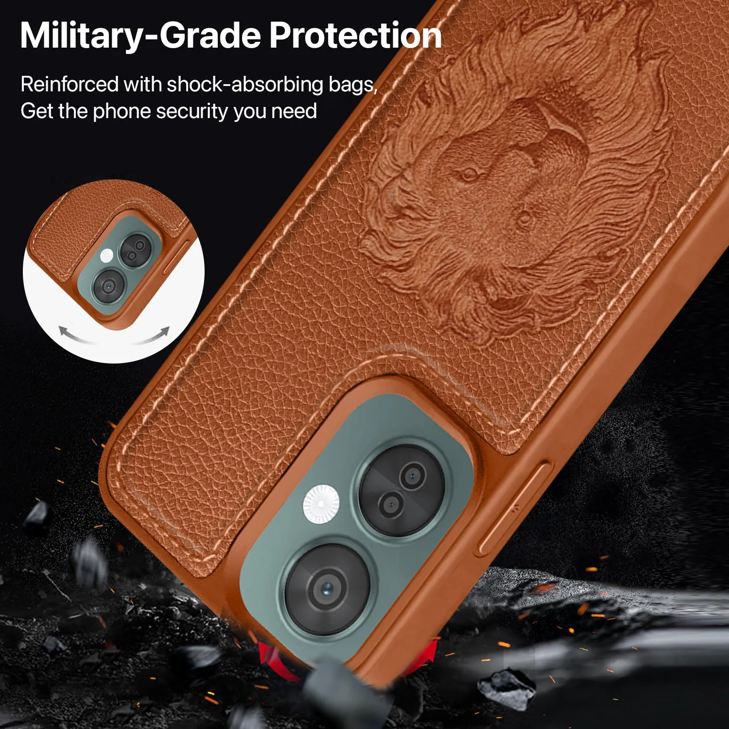 Vaku ® OnePlus Nord CE 3 Lite Lion Embossed Luxury Designer Leather Back Cover - Image 2