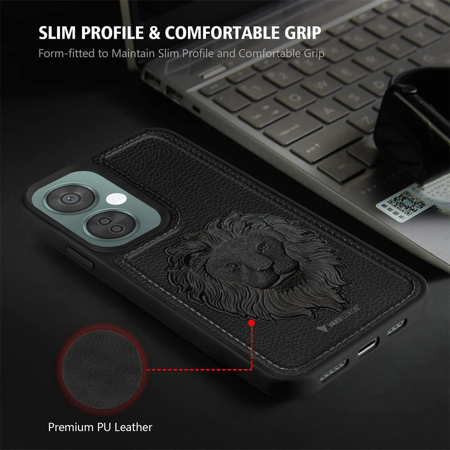 Vaku ® OnePlus Nord CE 3 Lite Lion Embossed Luxury Designer Leather Back Cover - Image 3