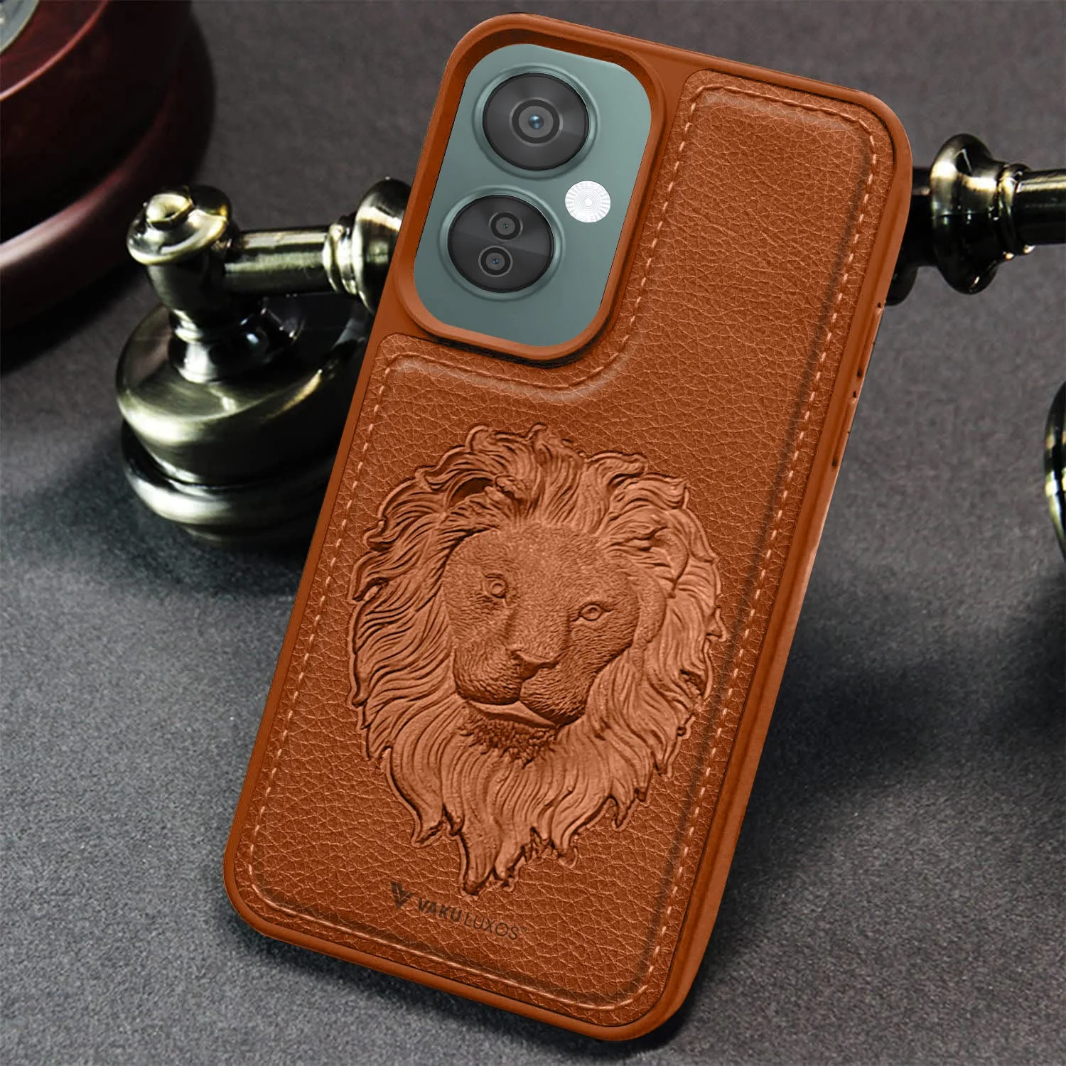 Vaku ® OnePlus Nord CE 3 Lite Lion Embossed Luxury Designer Leather Back Cover - Image 9