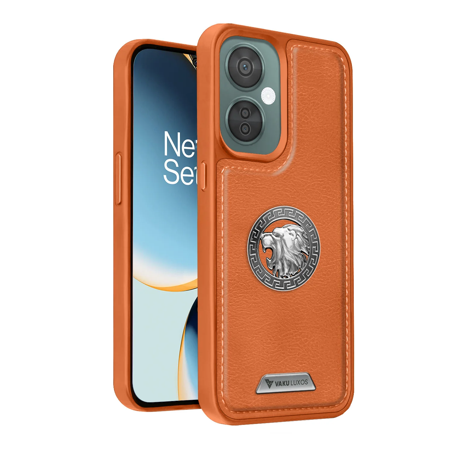 Vaku ® OnePlus Nord CE 3 Lite Regal Shield Metal Lion Engraved Leather Back Cover