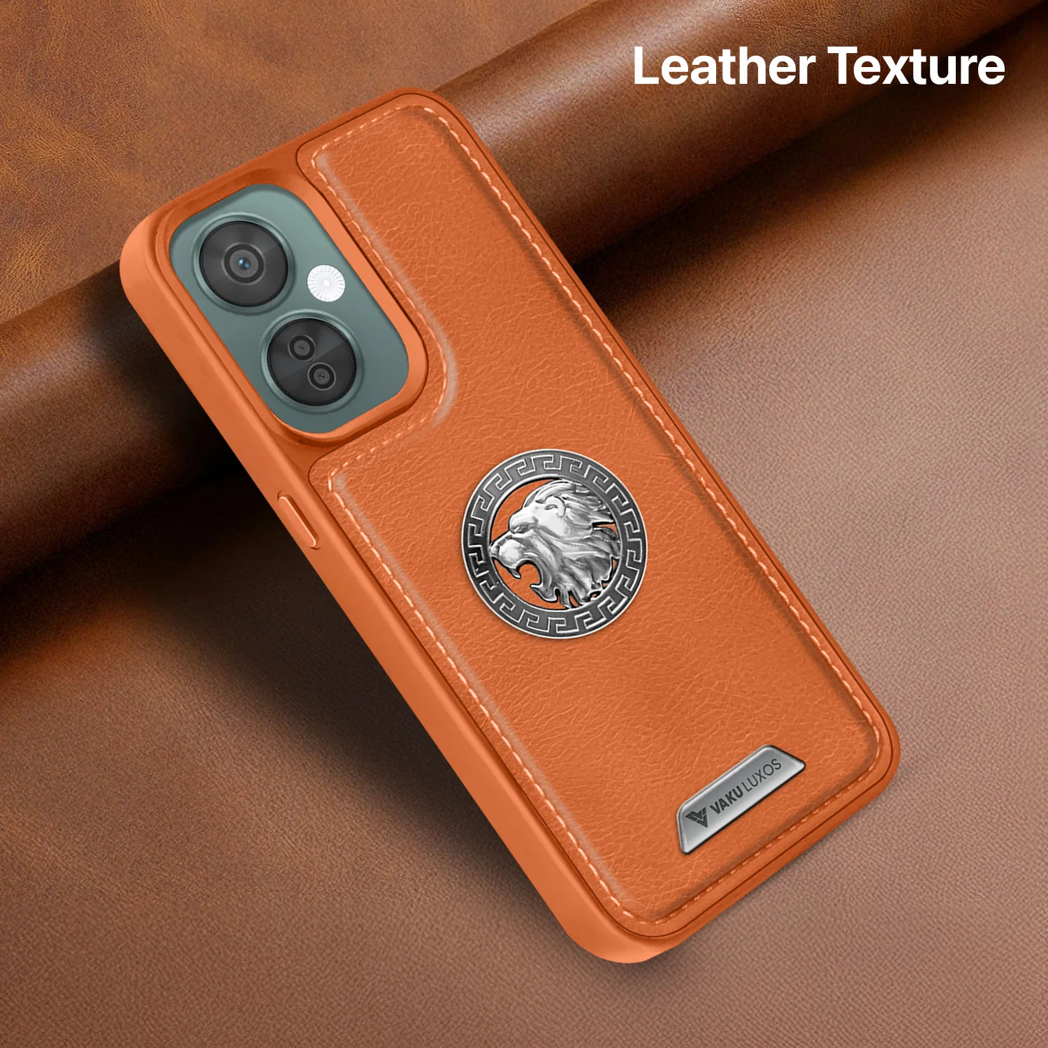 Vaku ® OnePlus Nord CE 3 Lite Regal Shield Metal Lion Engraved Leather Back Cover - Image 10