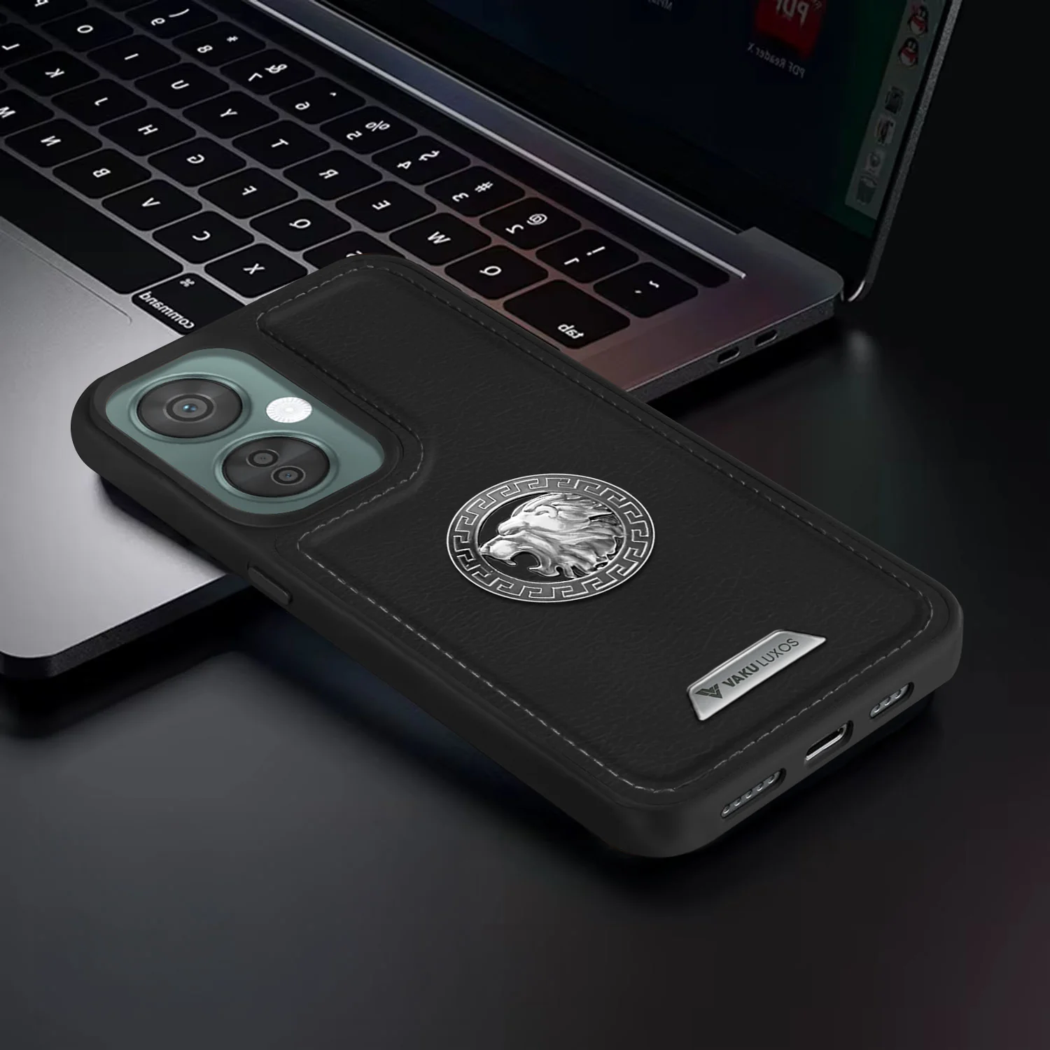 Vaku ® OnePlus Nord CE 3 Lite Regal Shield Metal Lion Engraved Leather Back Cover - Image 11