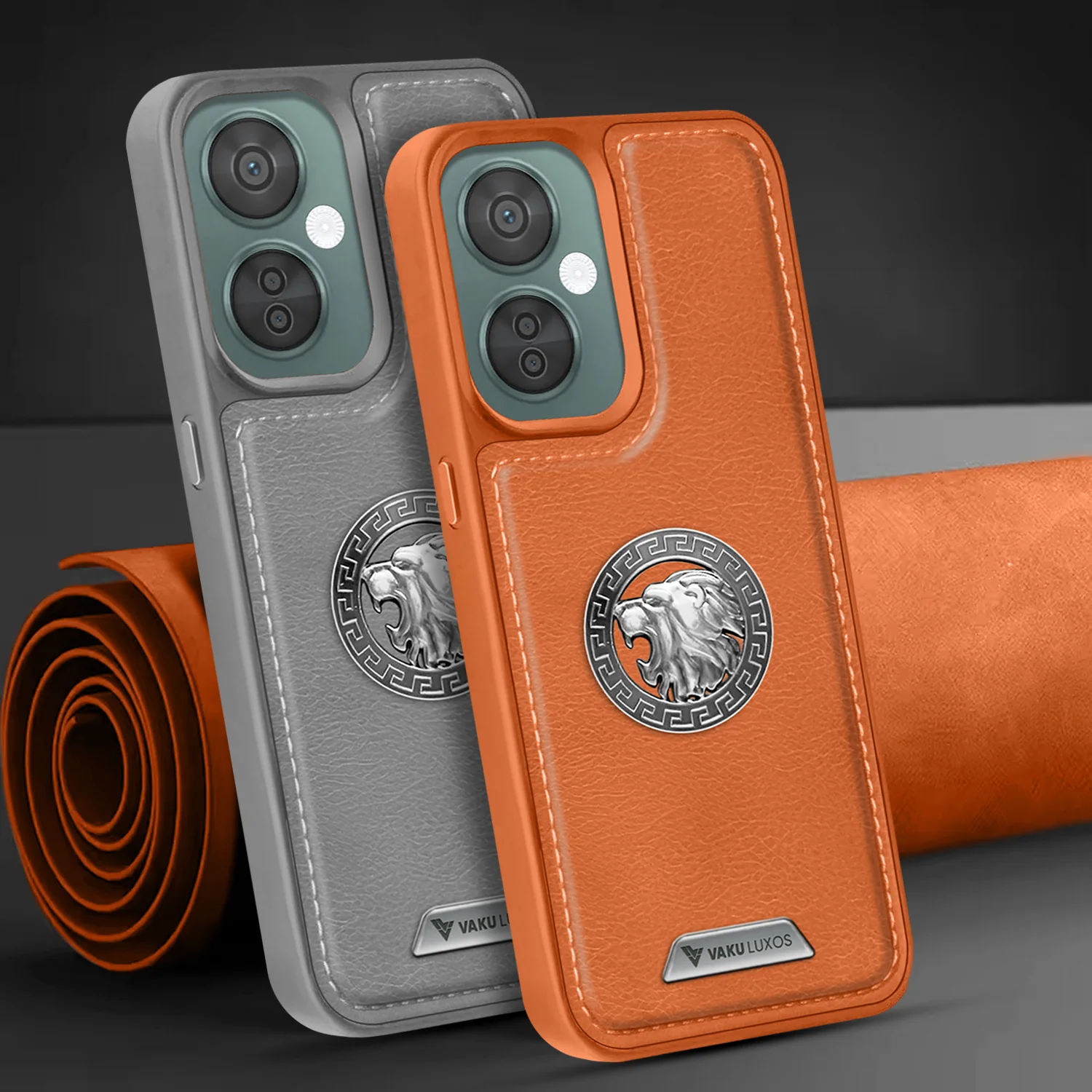 Vaku ® OnePlus Nord CE 3 Lite Regal Shield Metal Lion Engraved Leather Back Cover - Image 12