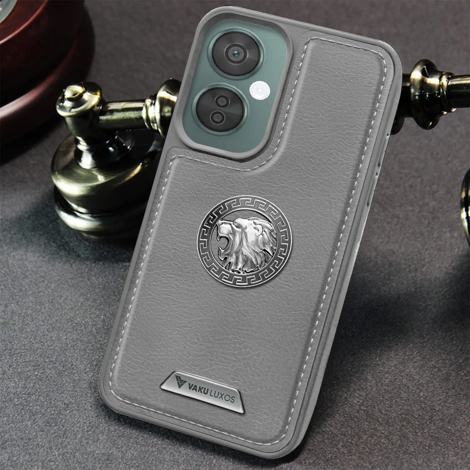 Vaku ® OnePlus Nord CE 3 Lite Regal Shield Metal Lion Engraved Leather Back Cover - Image 13