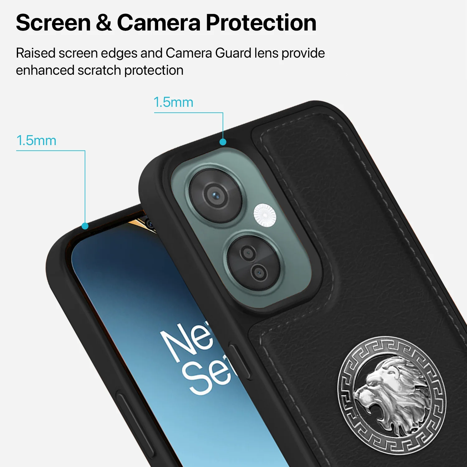 Vaku ® OnePlus Nord CE 3 Lite Regal Shield Metal Lion Engraved Leather Back Cover - Image 4