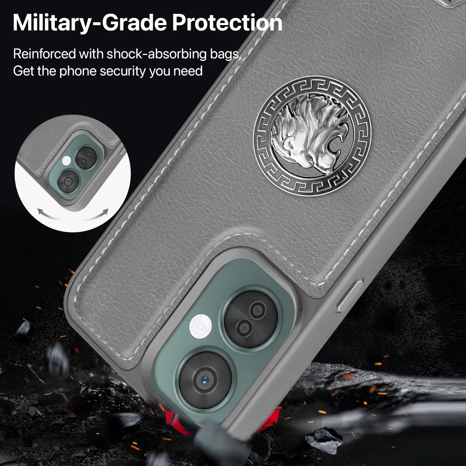 Vaku ® OnePlus Nord CE 3 Lite Regal Shield Metal Lion Engraved Leather Back Cover - Image 5