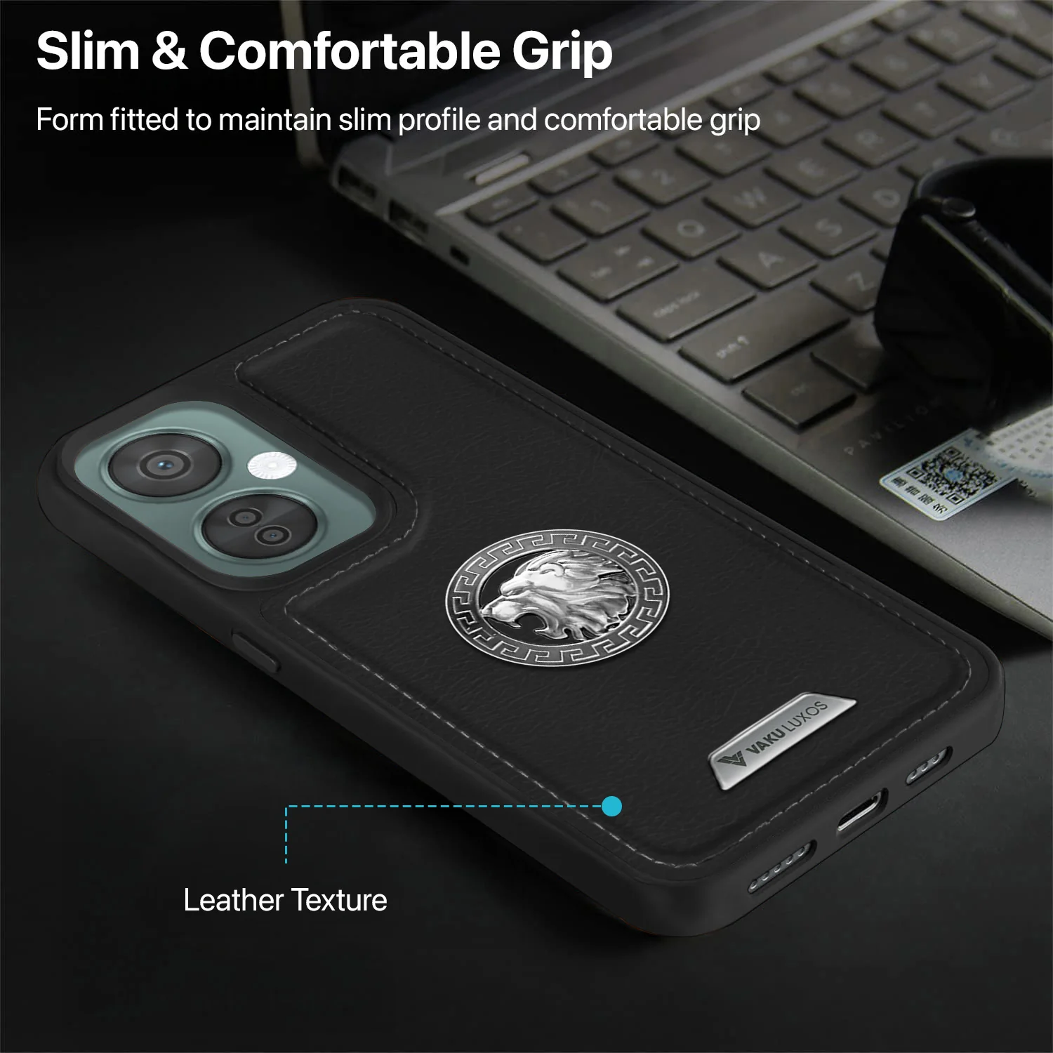Vaku ® OnePlus Nord CE 3 Lite Regal Shield Metal Lion Engraved Leather Back Cover - Image 7
