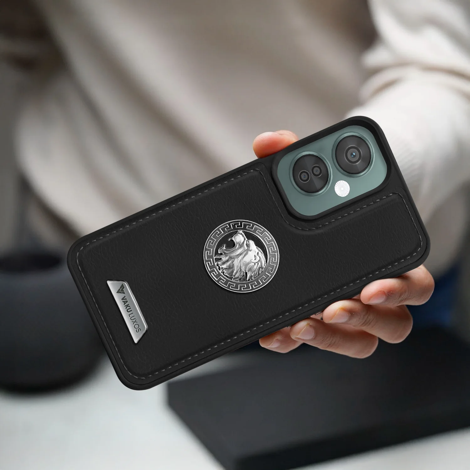 Vaku ® OnePlus Nord CE 3 Lite Regal Shield Metal Lion Engraved Leather Back Cover - Image 9