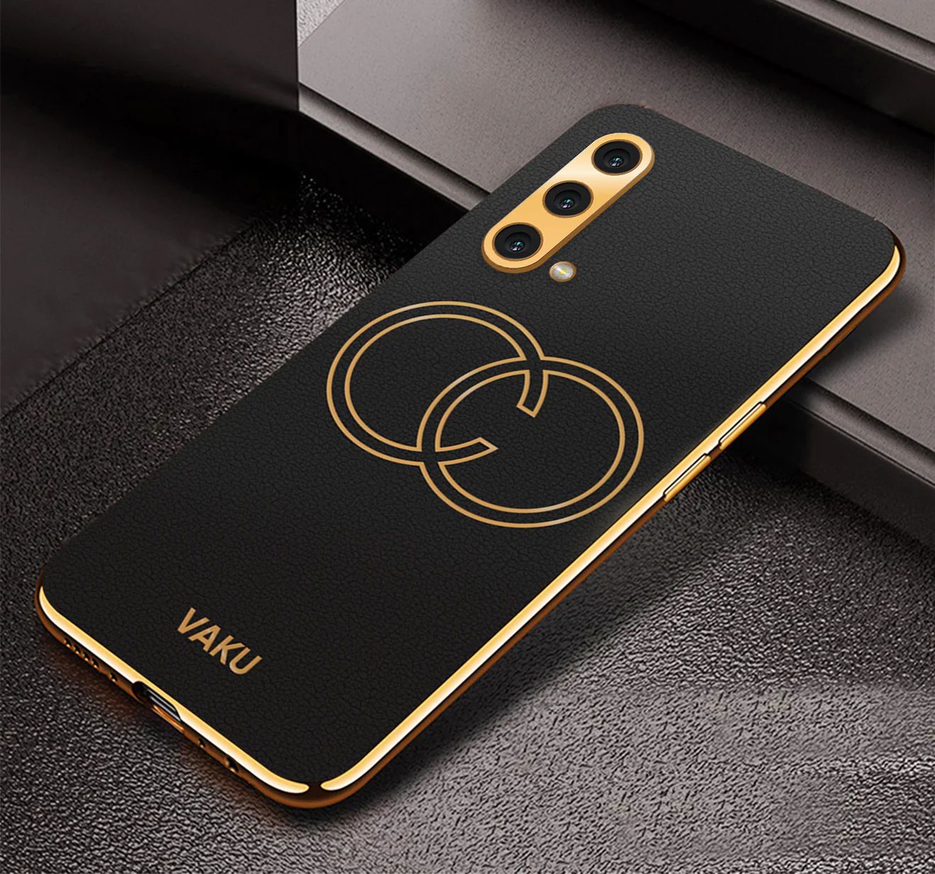 Vaku® OnePlus Nord CE Skylar Leather Pattern Gold Electroplated Soft TPU Back Cover - Image 3