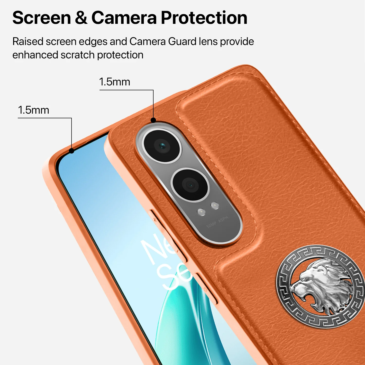 Vaku ® OnePlus Nord CE4 Lite 5G Regal Shield Metal Lion Engraved Leather Back Cover - Image 4