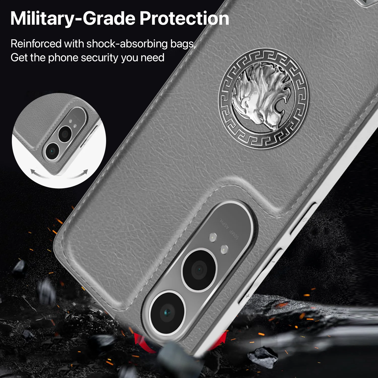 Vaku ® OnePlus Nord CE4 Lite 5G Regal Shield Metal Lion Engraved Leather Back Cover - Image 5