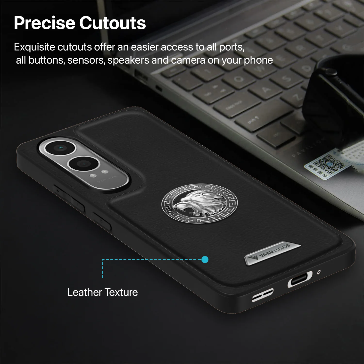 Vaku ® OnePlus Nord CE4 Lite 5G Regal Shield Metal Lion Engraved Leather Back Cover - Image 8