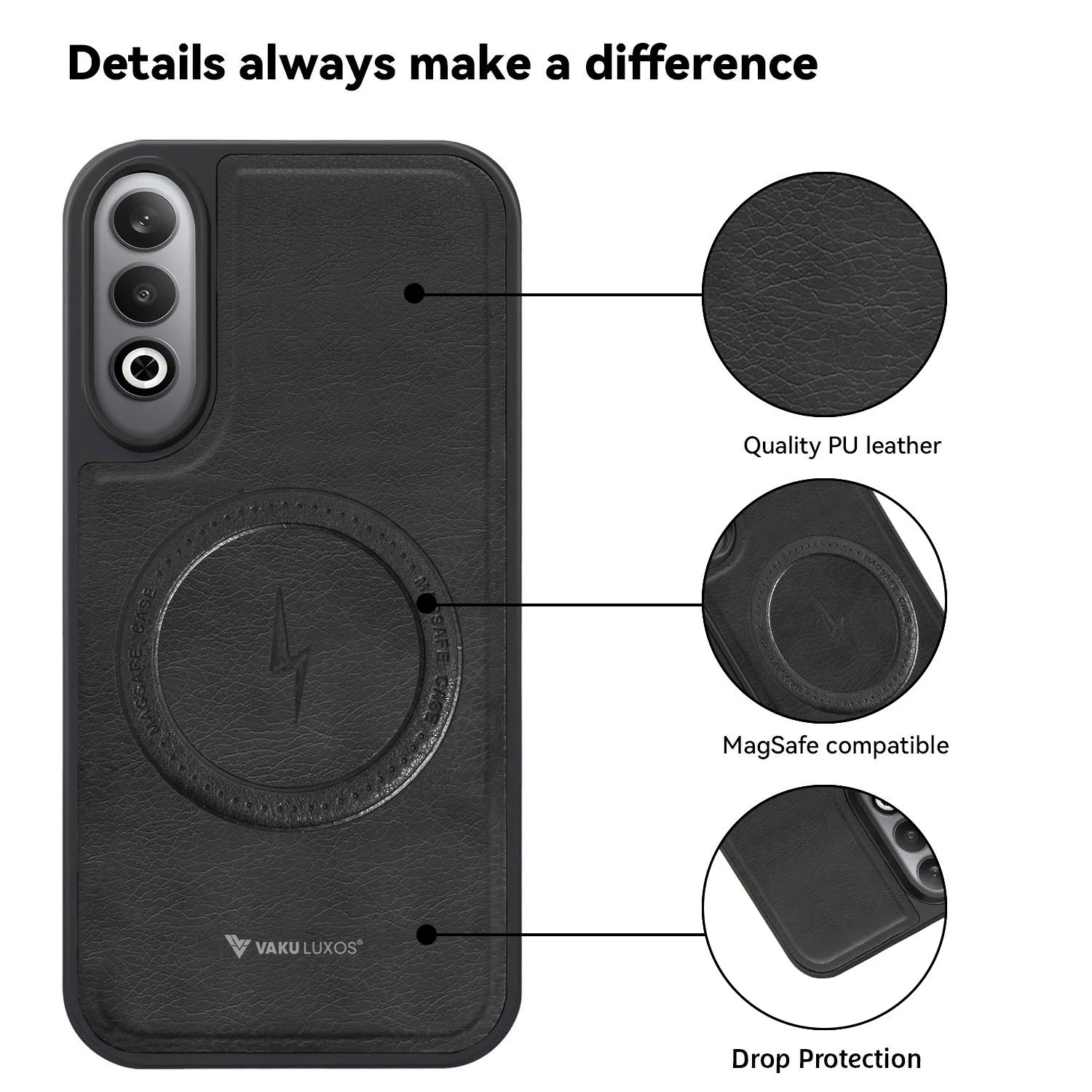 Vaku ® OnePlus Nord CE4 Maxtron Leather Stitched Magnetic Magsafe Back Cover - Image 4