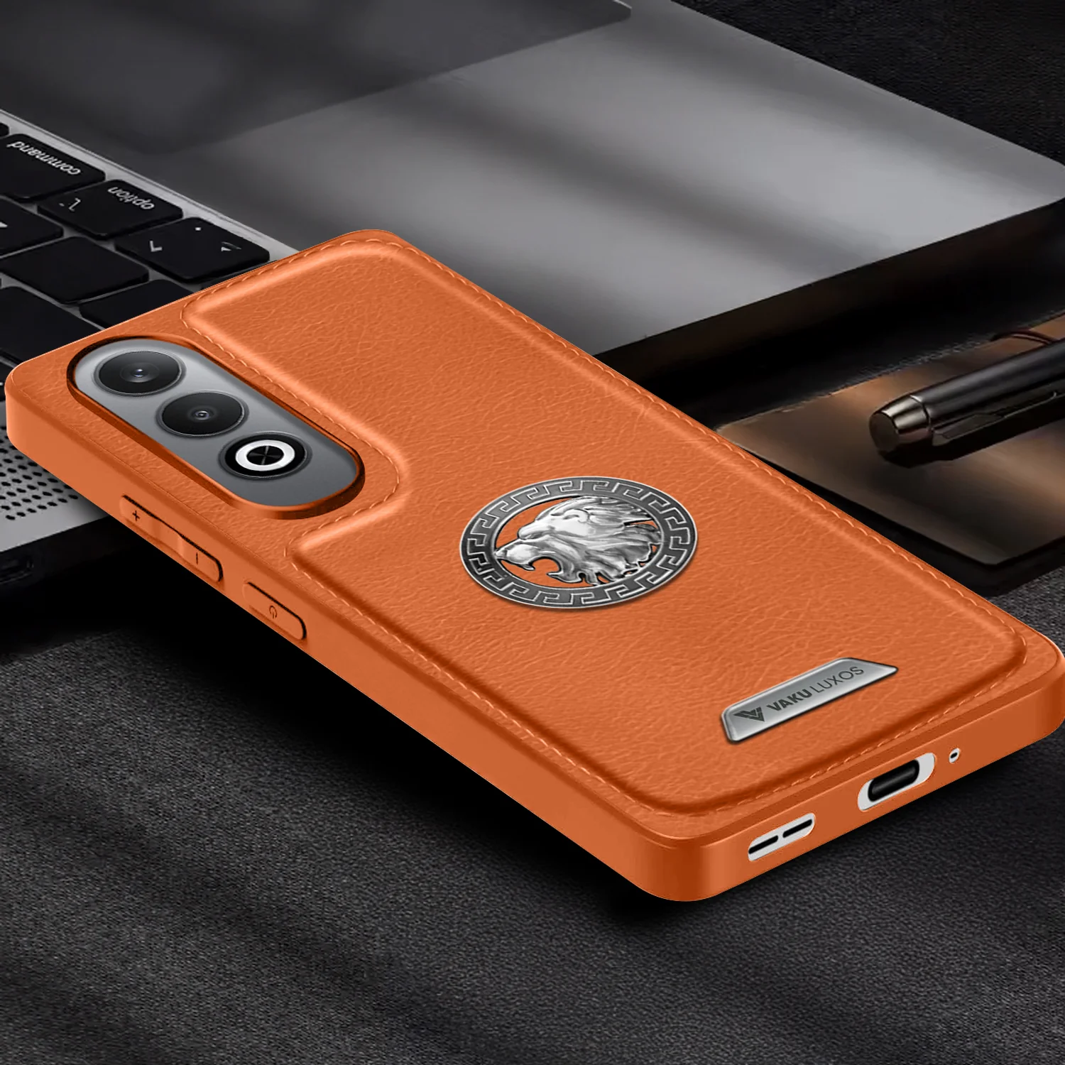 Vaku ® OnePlus Nord CE4 Regal Shield Metal Lion Engraved Leather Back Cover - Image 13