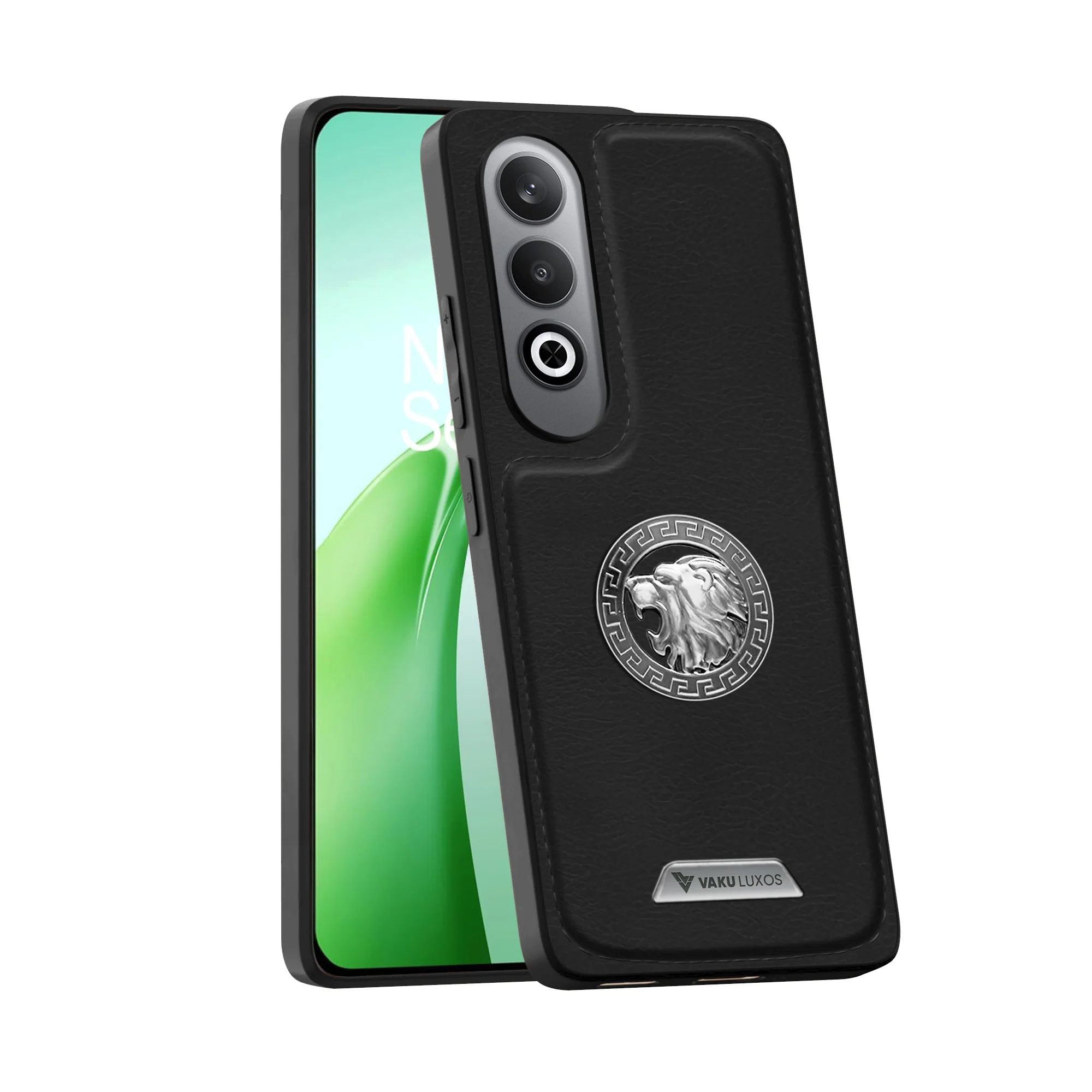 Vaku ® OnePlus Nord CE4 Regal Shield Metal Lion Engraved Leather Back Cover - Image 2