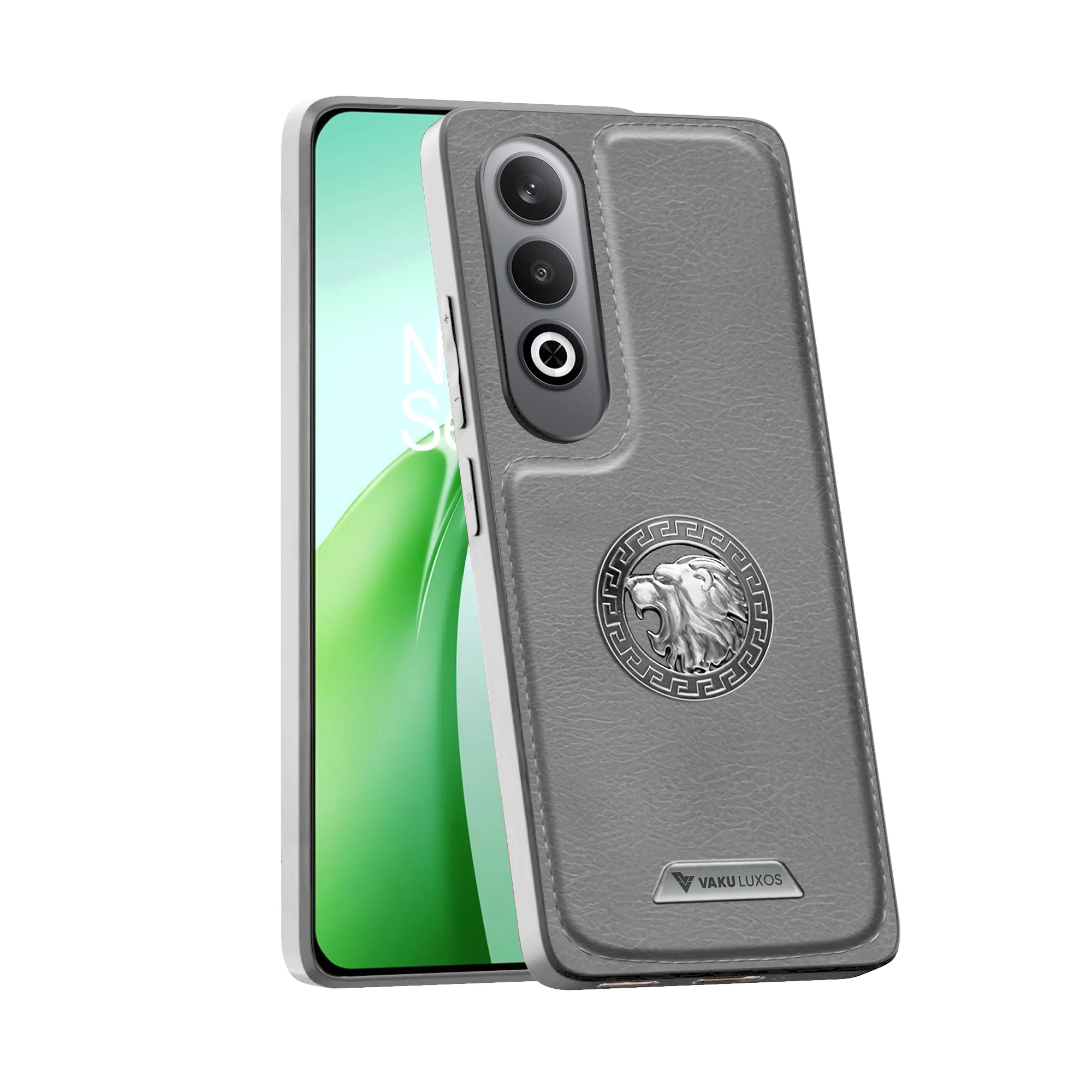 Vaku ® OnePlus Nord CE4 Regal Shield Metal Lion Engraved Leather Back Cover - Image 3