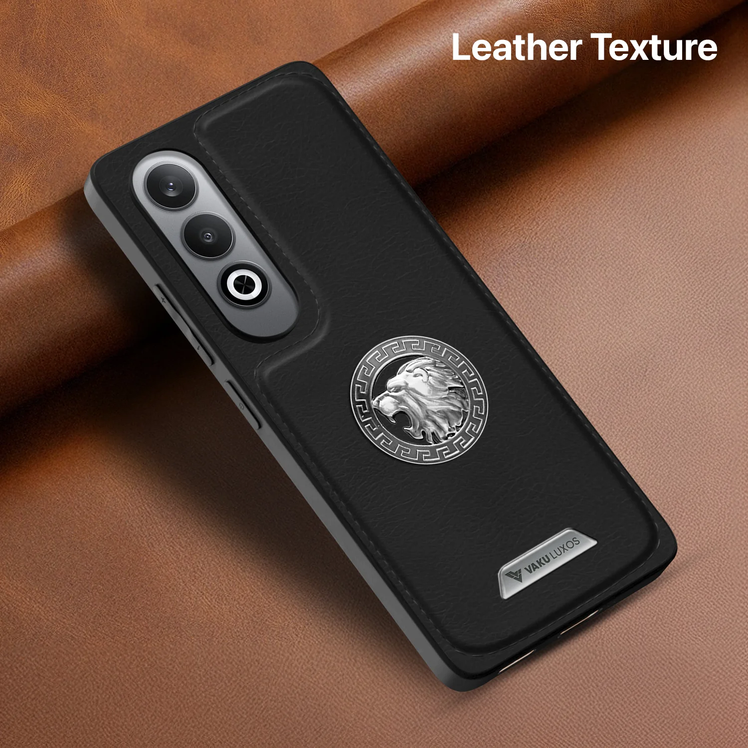 Vaku ® OnePlus Nord CE4 Regal Shield Metal Lion Engraved Leather Back Cover - Image 4