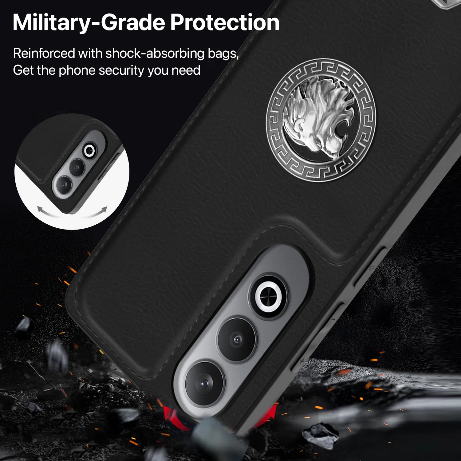 Vaku ® OnePlus Nord CE4 Regal Shield Metal Lion Engraved Leather Back Cover - Image 6