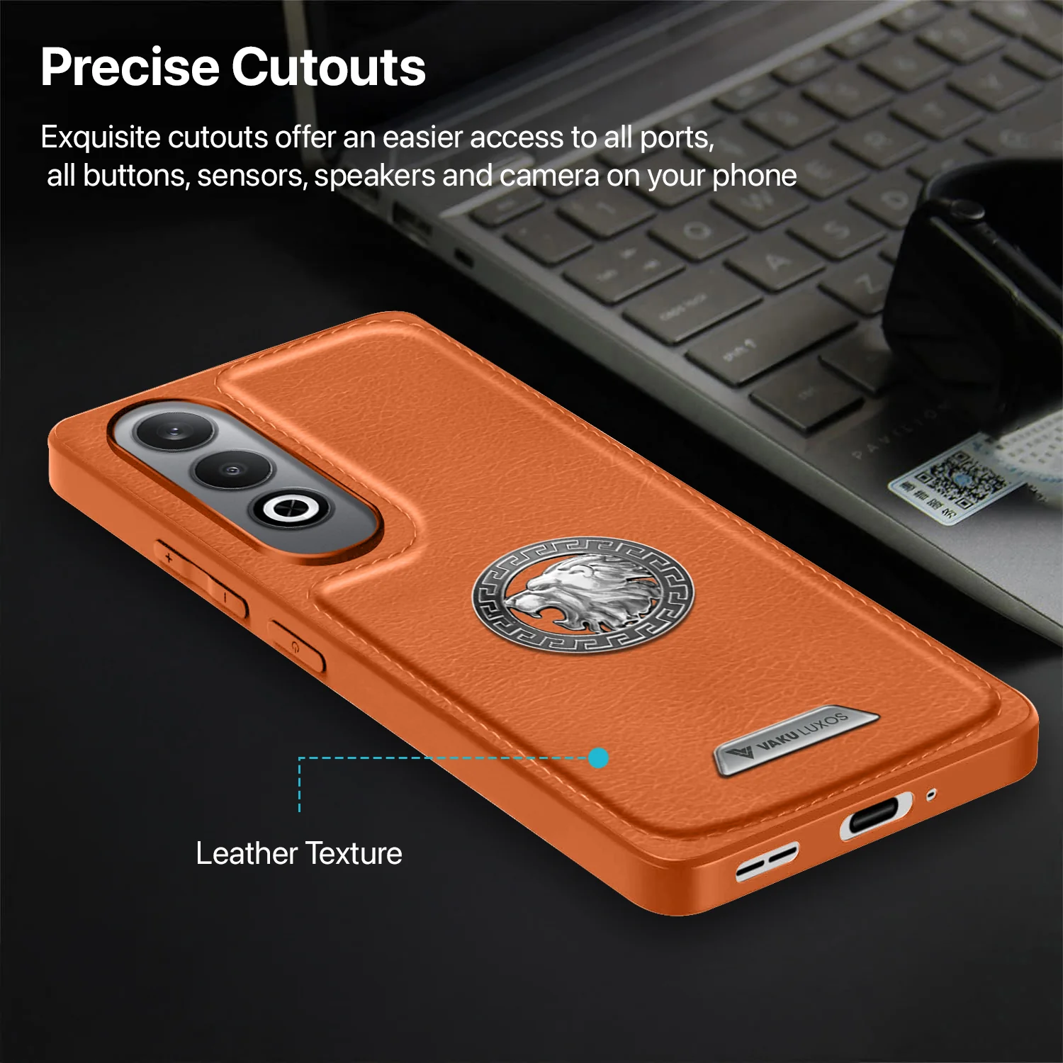Vaku ® OnePlus Nord CE4 Regal Shield Metal Lion Engraved Leather Back Cover - Image 7