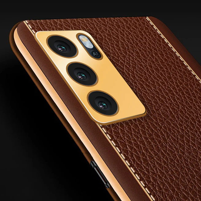 Vaku® Oppo A16 Luxemberg Series Leather Stitched Gold Electroplated Soft TPU Back Cover - Image 2