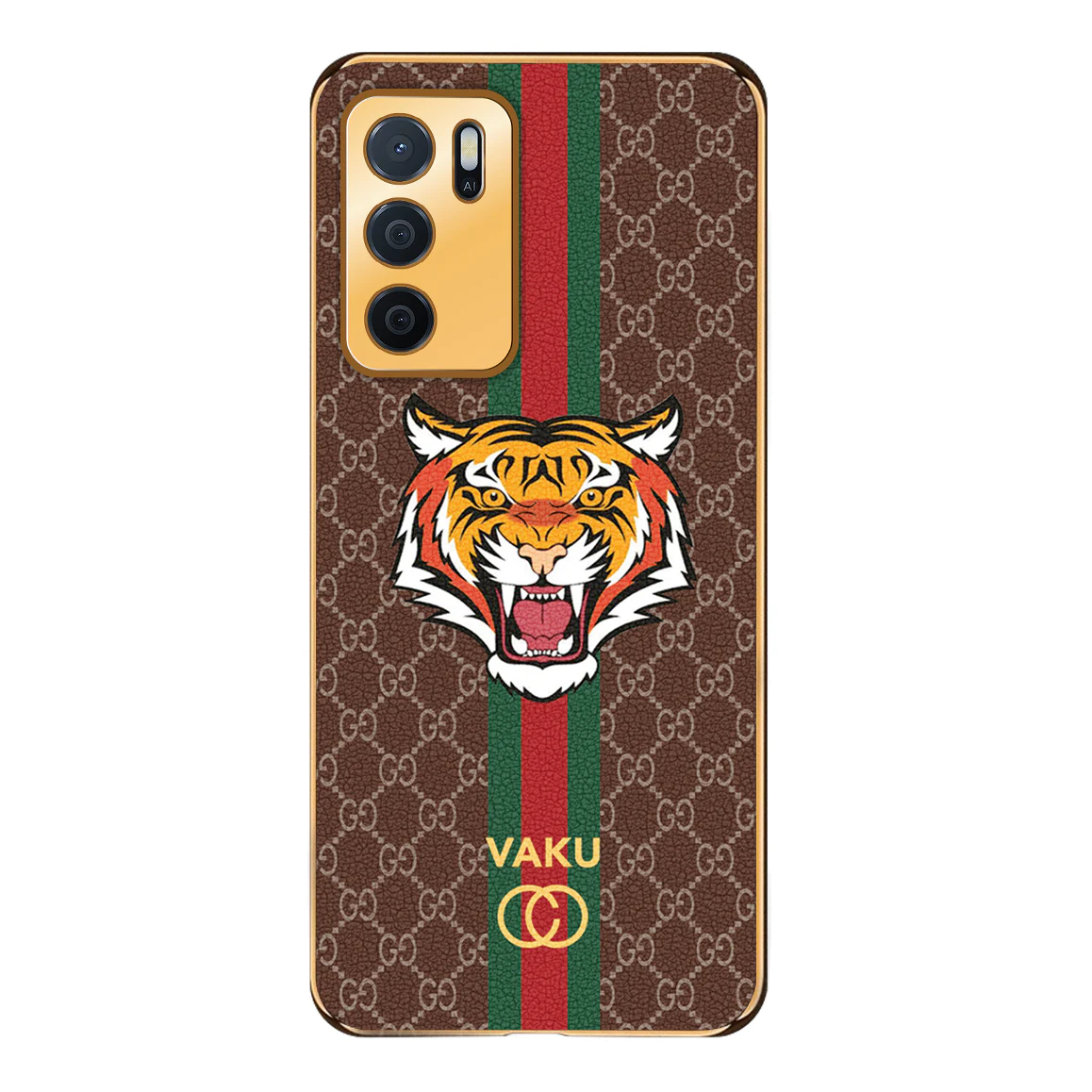 Vaku ® Oppo A16 Lynx Designer Leather Pattern Gold Electroplated Soft TPU Back Cover Case - Image 13