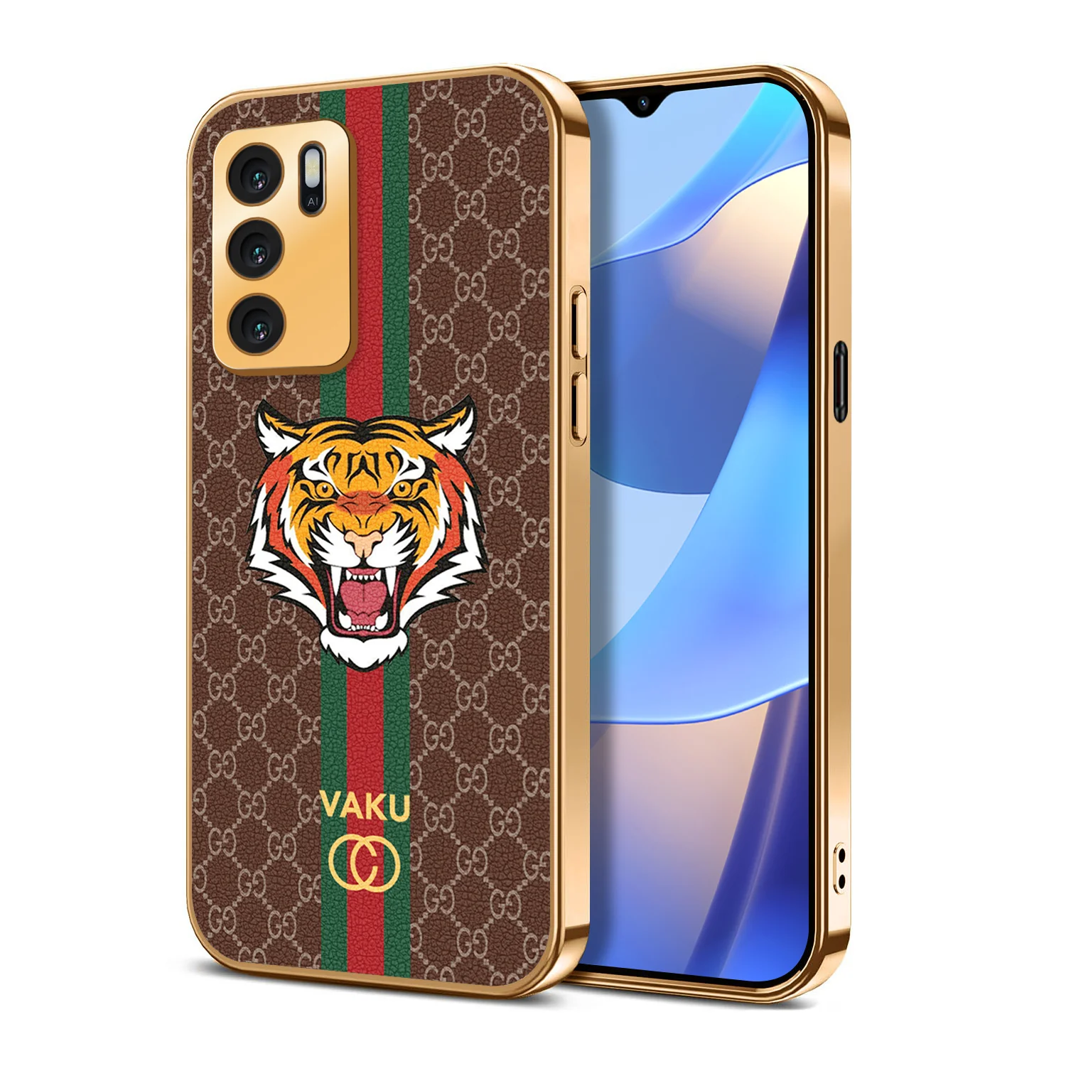 Vaku ® Oppo A16 Lynx Designer Leather Pattern Gold Electroplated Soft TPU Back Cover Case - Image 14