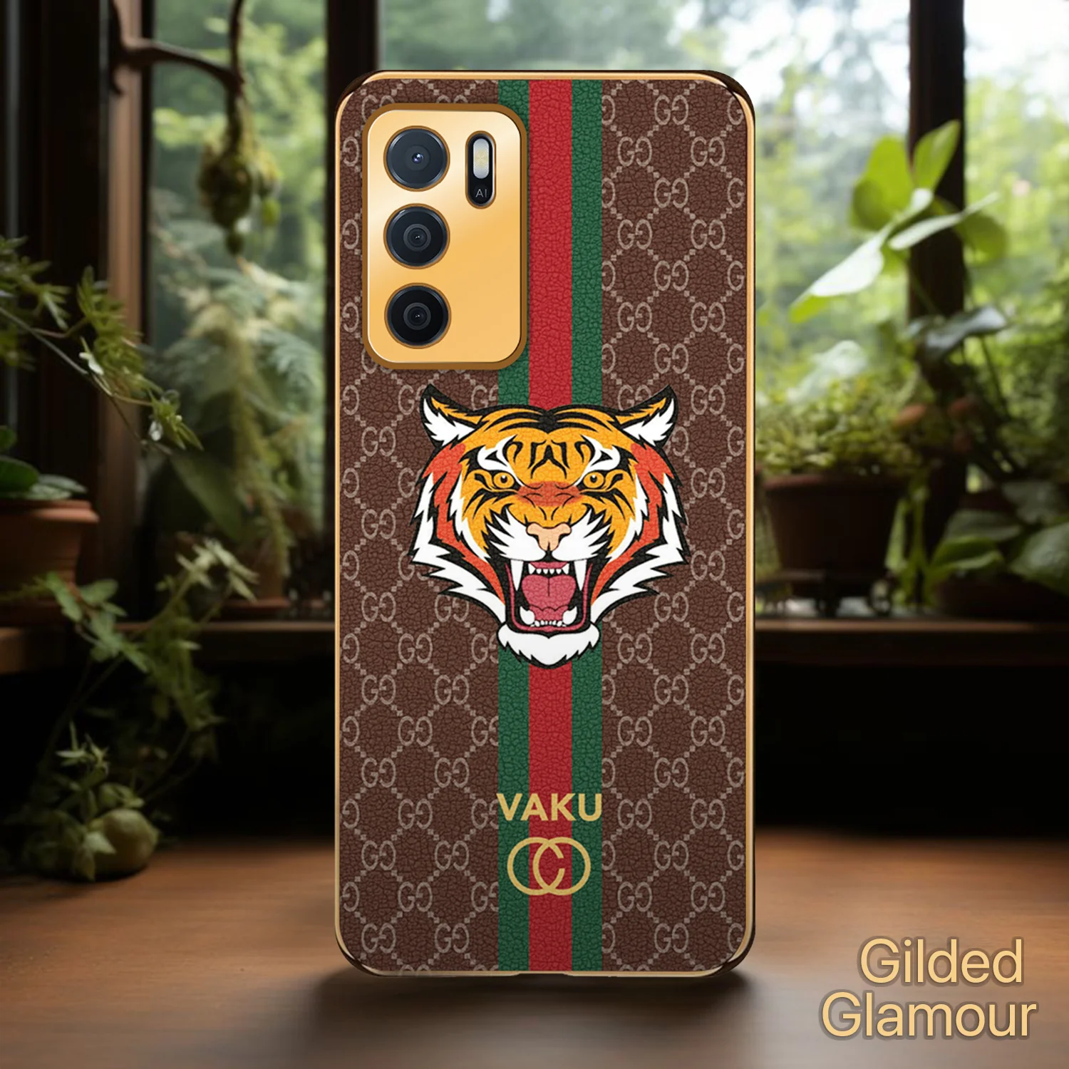 Vaku ® Oppo A16 Lynx Designer Leather Pattern Gold Electroplated Soft TPU Back Cover Case - Image 15