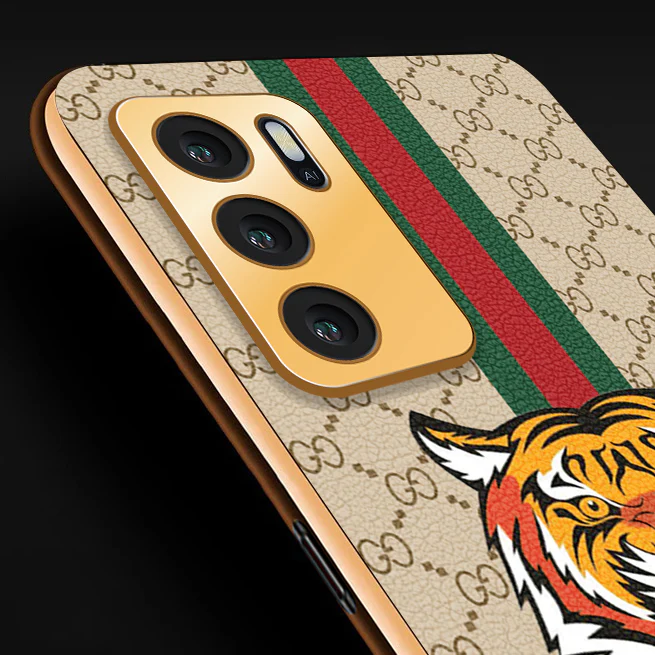 Vaku ® Oppo A16 Lynx Designer Leather Pattern Gold Electroplated Soft TPU Back Cover Case - Image 16