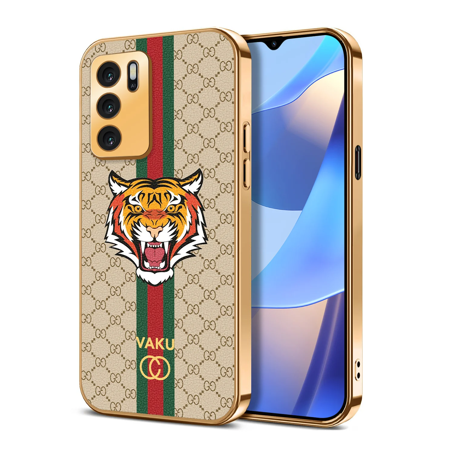 Vaku ® Oppo A16 Lynx Designer Leather Pattern Gold Electroplated Soft TPU Back Cover Case - Image 18