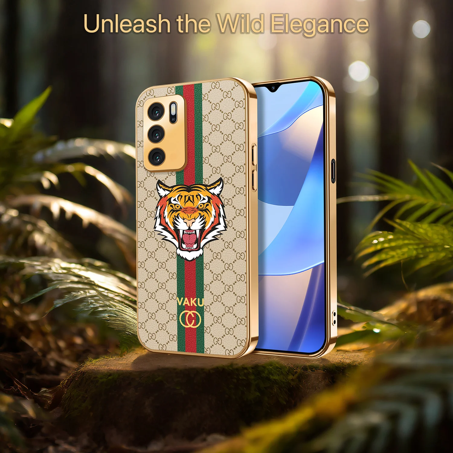 Vaku ® Oppo A16 Lynx Designer Leather Pattern Gold Electroplated Soft TPU Back Cover Case - Image 19