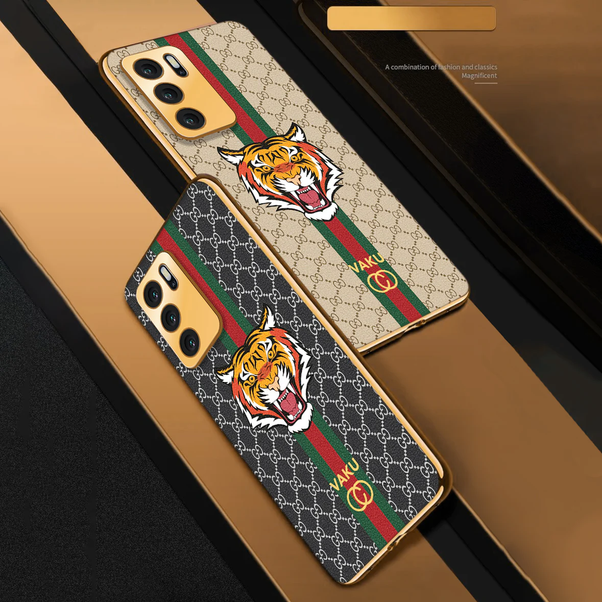 Vaku ® Oppo A16 Lynx Designer Leather Pattern Gold Electroplated Soft TPU Back Cover Case - Image 2
